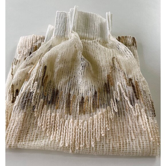 Vintage 1980s curtain, beige, brown wavy ombre, short single pleated panel - Picture 10 of 10